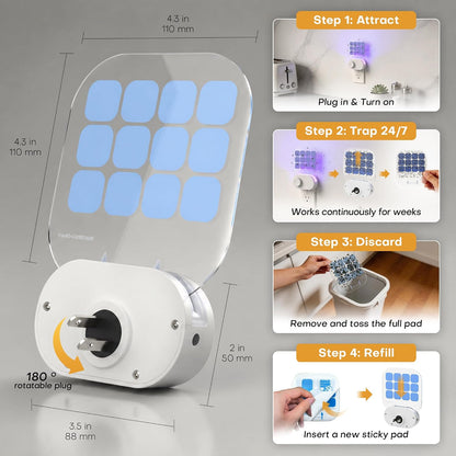Fruit Fly Traps,Plug in Fly Trap with UV Light & Glue Cards,Fly Trap Indoors for Gnats, Mosquitoes,Moths & More,Insect Trapper for House Kitchen Garage, 1 Pack & 3 Refills