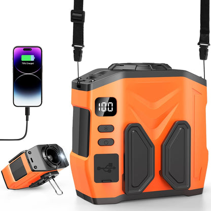 Portable Personal Waist Fan Rechargeable, 10000mAh 5 Speeds 13500RPM Strong Airflow, LED Light & 30H Runtime, Hands-Free Shirt/Belt/Neck Clip on Fan for Camping, Work, Outdoor, Travel