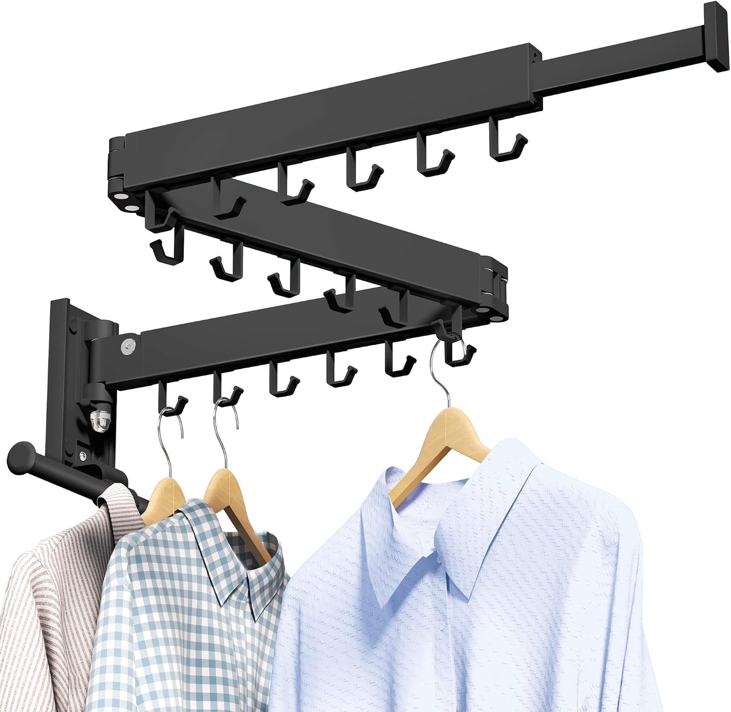 LIENAHU Wall Mounted Clothes Drying Rack, Collapsible, Folding, Retractable - Clothes Hanging Rack (Hooks, White)
