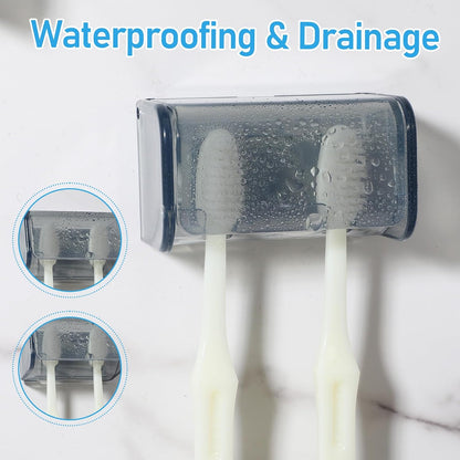 2 Pcs Toothbrush Holders Wall Mounted, Tooth Brush Holder with Cover, Electric Tooth Brushing Holder for Bathroom, 2 Slots Toothbrush Storage Organizer Suitable for Cabinet, Family, Travel