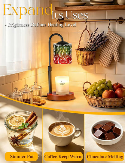 Briever Dimmable Candle Warmer Lamp with Timer, Height Adjustable Electric Candle Wax Warmer, Christmas Birthday Gifts for Women Mom, House Warming Gifts New Home Room Decor, Walnut Solid Wood Base