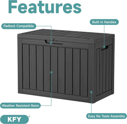 320 Gallon Waterproof Outdoor Storage Box, UV Resistant Resin Deck Box with Hydraulic Rod for Reinforced Stability, Perfect for Patio, Garden, and Pool（Black，320 Gallon）