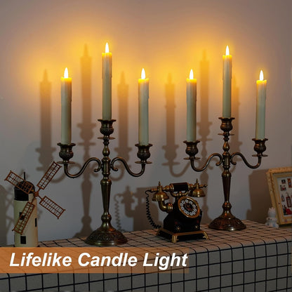 Flameless Taper Candles with Remote, 6.7 Inch Short Taper Candles Battery Operated with Flickering 3D Flame, Led Candle Sticks Safe for Windowsill Wedding Home Christmas Decor, Ivory, Set of 6