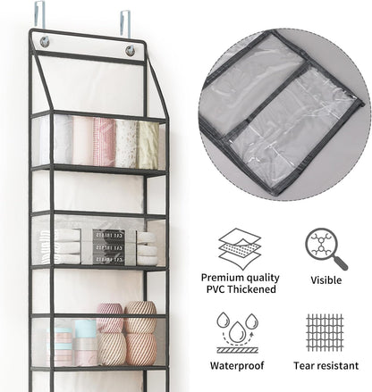 Fixwal 5-Shelf Over The Door Hanging Pantry Organizer, Room Organizer with Clear Plastic Pockets, 25lb Ultra Sturdy & Large Capacity for Closet, Bedroom, Nursery, Bathroom and Sundries