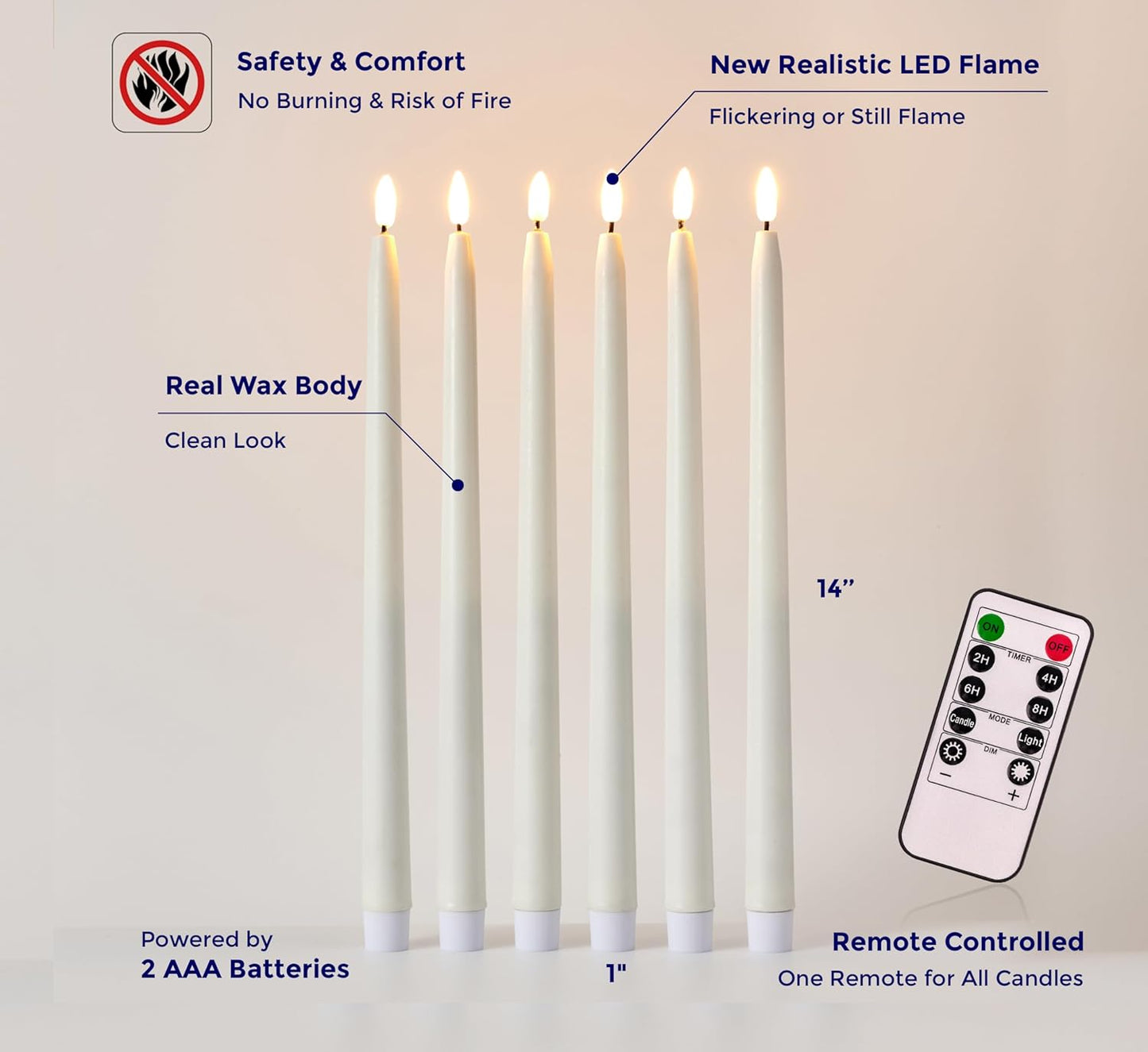 VENTA Set of 3 White Pillar Candles | Real Wax Battery Operated Flickering LED Candles with Remote | Timeless Decor for Farmhouse, Modern & Mantel Displays