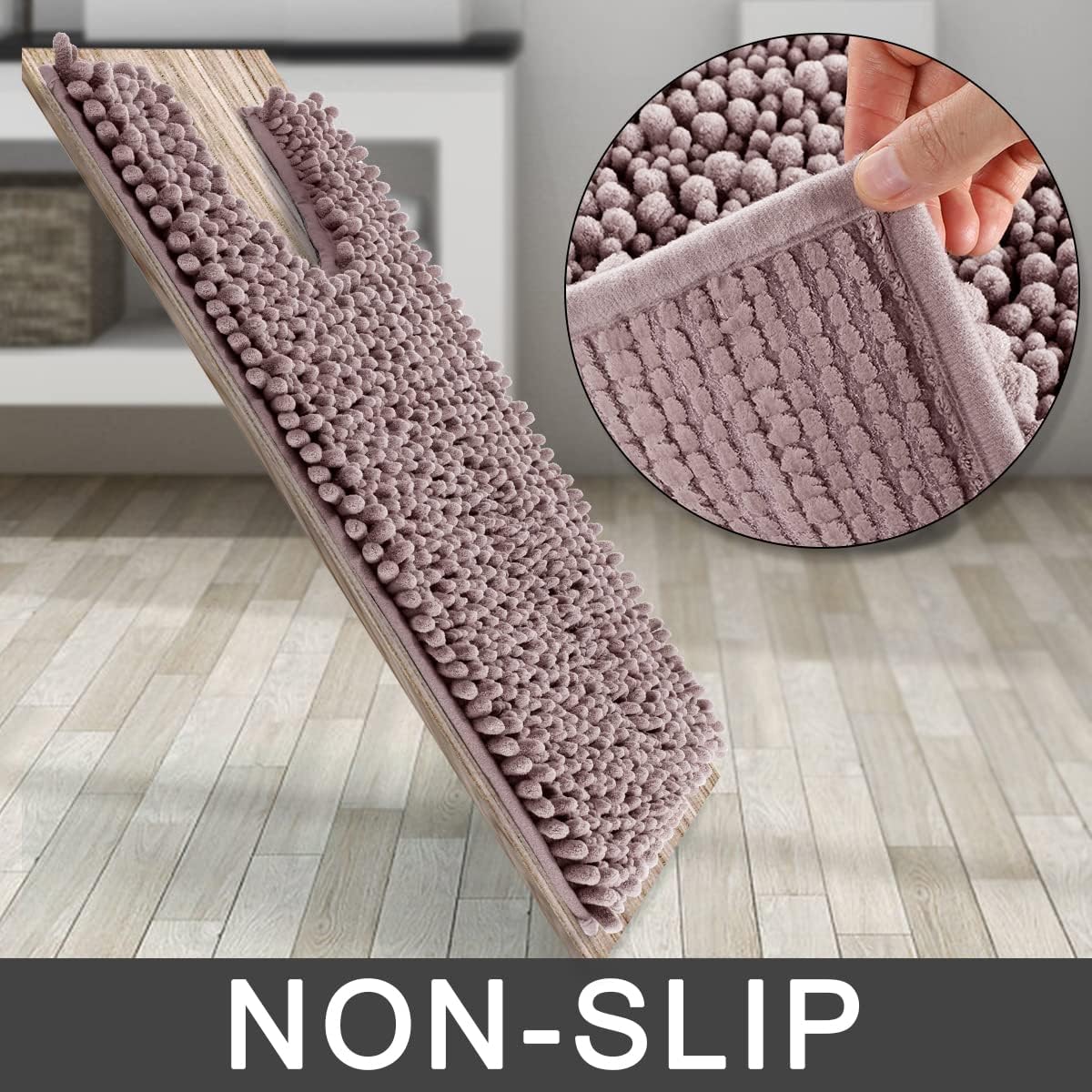 Yimobra Bathroom Rugs Non Slip Washable - Ultra Soft Absorbent Chenille Bath Mat, Quick Dry Shaggy Floor Carpet for Tub Shower, Gray Home Decor Accessories, 24x17 Inch