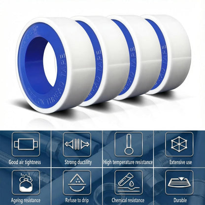 PTFE Teflon Thread Seal Tape, 4 Rolls, 1/2 Inch x 520 Inches, Plumbing Thread Sealing Tape for Shower Heads, Water Pipe Sealing, Leak-Proof Pipe Fittings