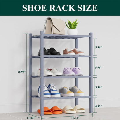 Smiry Bamboo Shoe Rack, 3 Tier Free Standing Wooden Shoe Organizer, Stackable Wood Shoe Storage Shelf for Closet, Entryway, 12 Vertical Slats, 2+1 Stack Standard Legs, 26.8"x11"x19.5", Natural