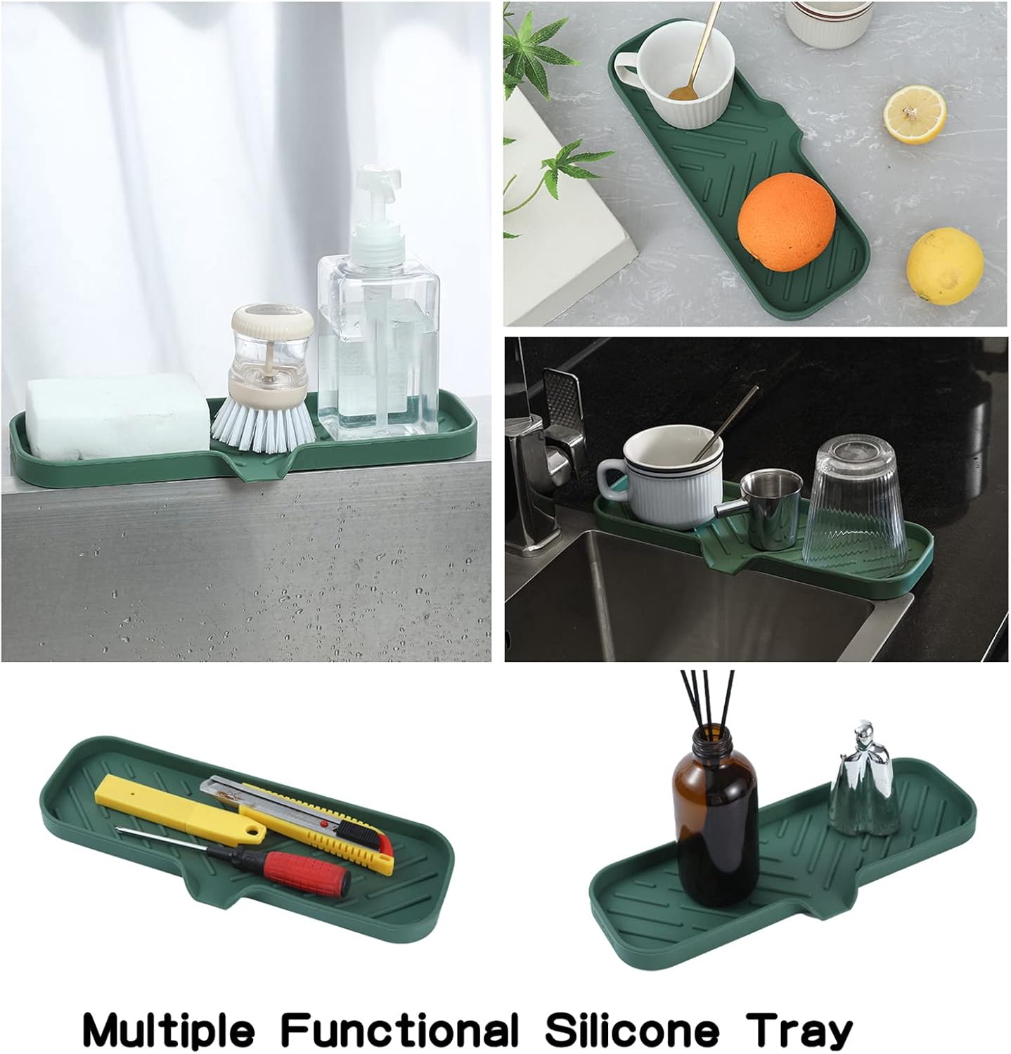 MicoYang Silicone Bathroom Soap Dishes with Drain Spout-Bathroom and Kitchen Sink Organizer,Sponge Holder,Dish Soap Tray,Perfect for Dispenser,Scrubber,Bottle,Cup on Sink or Counter-Coffee 4.9"×3.2"