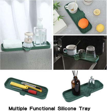 MicoYang Silicone Bathroom Soap Dishes with Drain Spout-Bathroom and Kitchen Sink Organizer,Sponge Holder,Dish Soap Tray,Perfect for Dispenser,Scrubber,Bottle,Cup on Sink or Counter-Coffee 4.9"×3.2"