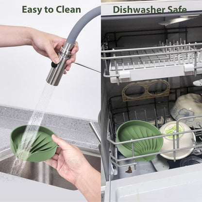 Sponge Holder for Scrub Daddy with Suction Cups and Drain Spout Kitchen Sink Caddy Organizer, Soap Dishes Holder Accessories Rack, Dishwasher Safe - 4.7"x4.7", Green