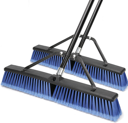 24 inches Push Broom Outdoor for Deck Driveway Garage Yard Patio Concrete Floor Cleaning-Blue