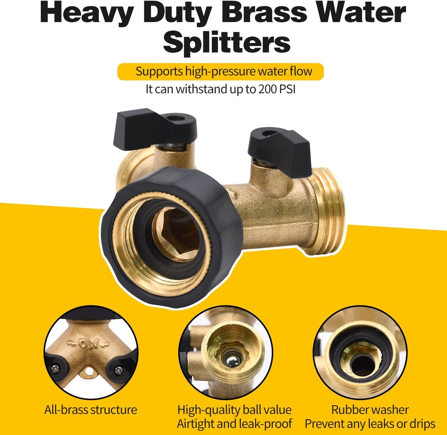 1/2/4 Pack 2 Way Hose Splitter, for 3/4" Hose Connector, with Rubber Washers & Tapes | for 3/4" Hose Connector