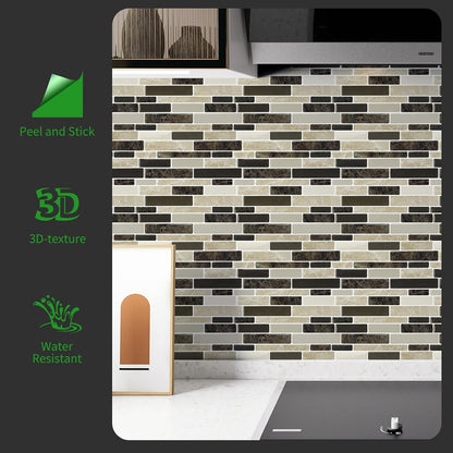 LONGKING Self-Adhesive Kitchen Backsplash, Marble Look Decorative Tiles (10 Tiles)