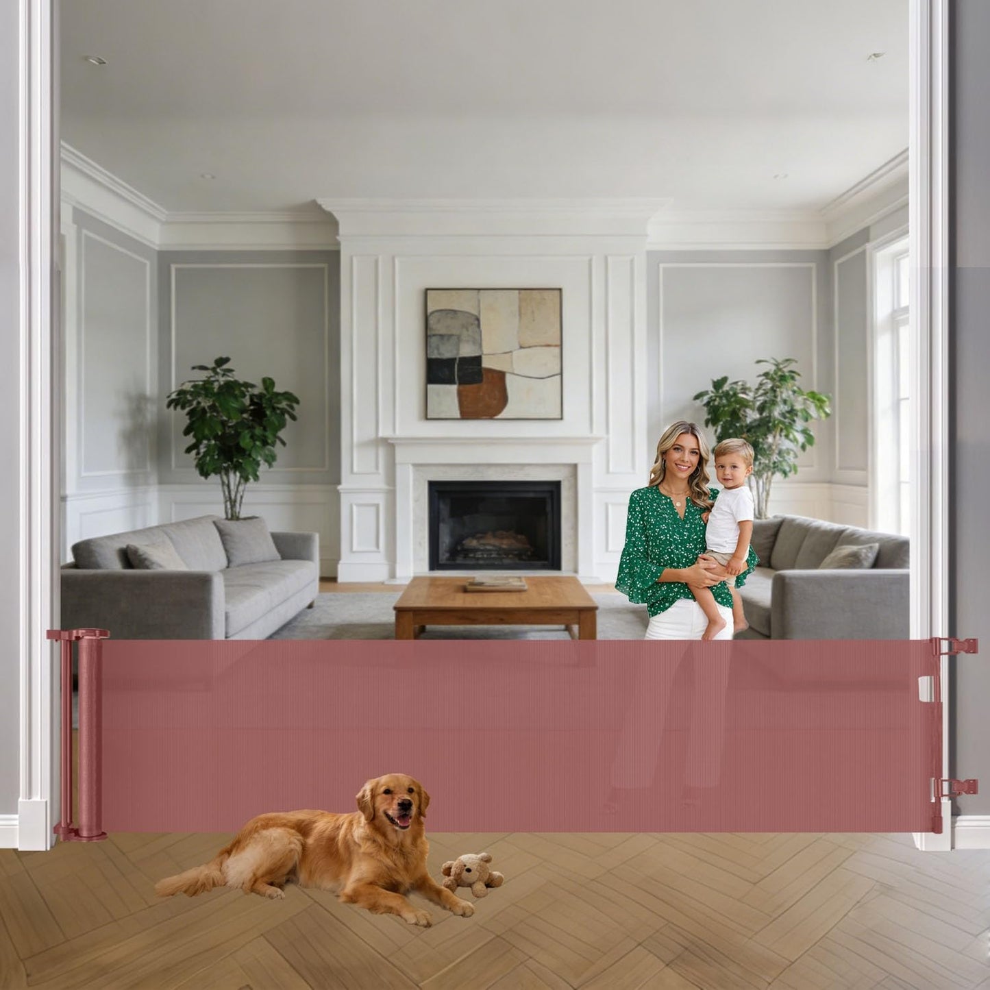 33” Tall X 50” Wide Retractable Baby Gates for Doorways One-Hand Easy Operation Retractable Dog Gate Outdoor Scratch-Resistance Mesh Pet Gate Indoor 4.17Ft Long Doggy Gates for Inside Dog Fence, Brown