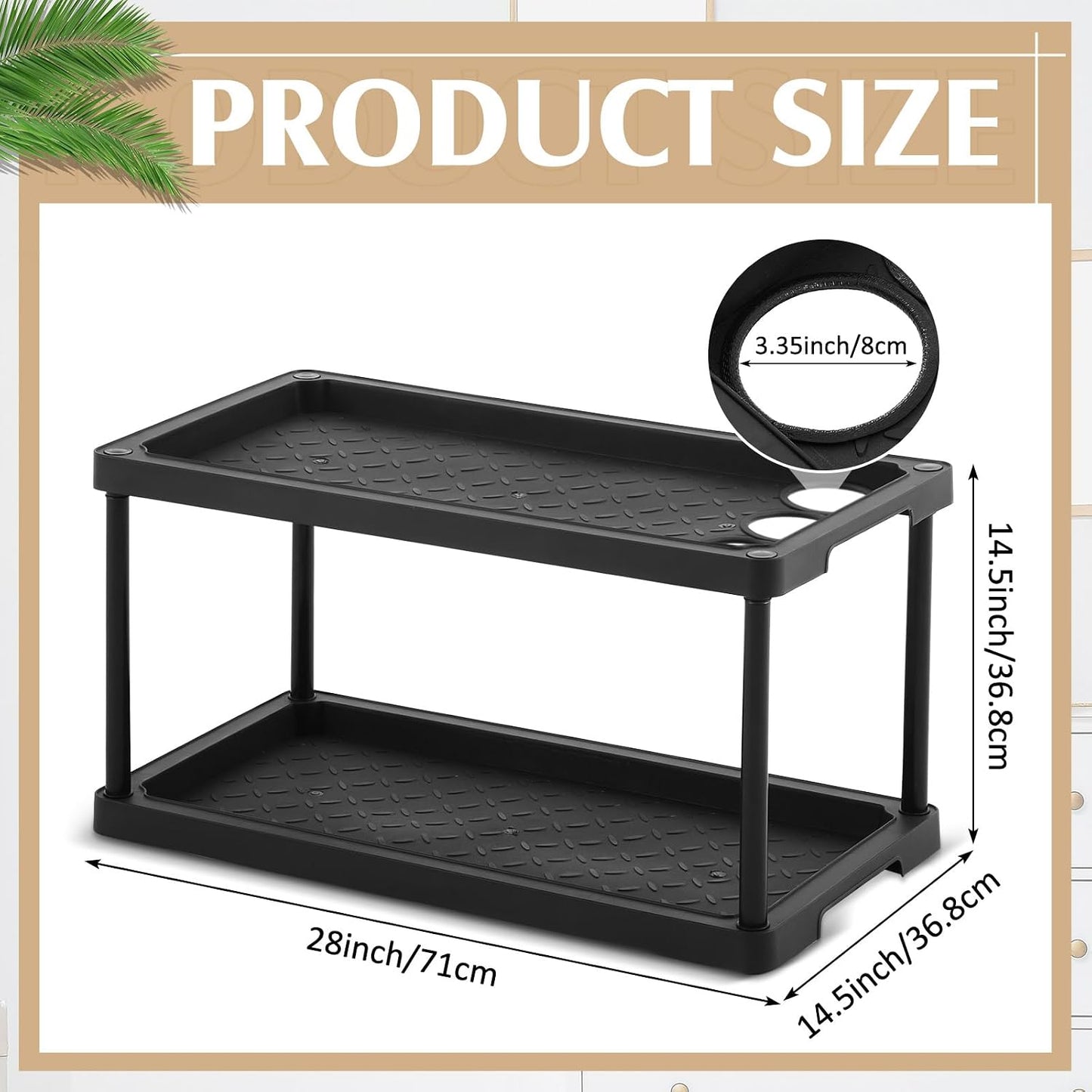 Cinnvoice 2 Tier Boot Shoe Organizer Rack with Umbrella Holder Plastic Waterproof Shoe Mat for Entryway Indoor Outdoor, 28 x 14.5 x 14.5 Inches