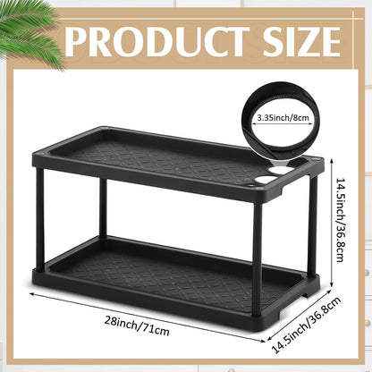 Cinnvoice 2 Tier Boot Shoe Organizer Rack with Umbrella Holder Plastic Waterproof Shoe Mat for Entryway Indoor Outdoor, 28 x 14.5 x 14.5 Inches