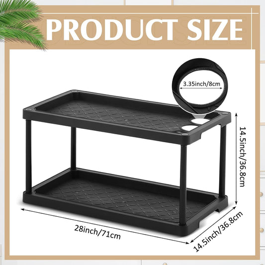 Cinnvoice 2 Tier Boot Shoe Organizer Rack with Umbrella Holder Plastic Waterproof Shoe Mat for Entryway Indoor Outdoor, 28 x 14.5 x 14.5 Inches