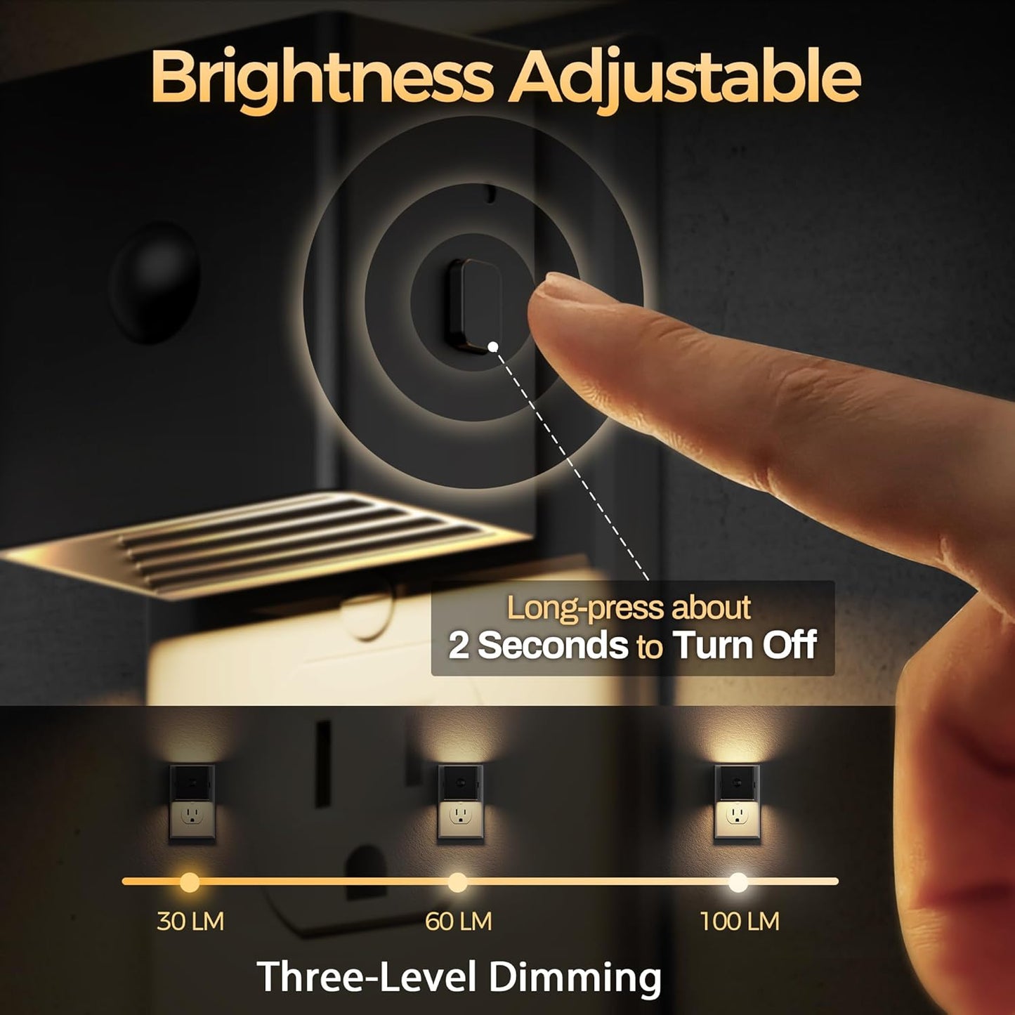 DORESshop LED Motion Sensor Night Light [2 Pack], Plug in Night Light, Dusk to Dawn Night Light Motion Sensor, 3 Level Brightness Adjustable Night Lights for Adults, Bedroom, Bathroom, Hallway, 3000K