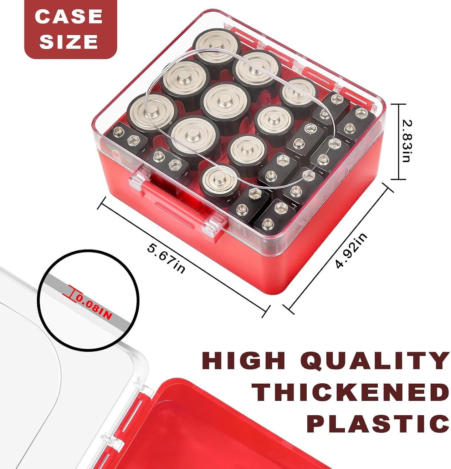 FULLCASE Plastic Battery Organizer with Tester, Battery Storage Case for AA AAA C D 9V Batteries, Portable Battery Holder Box for Home, Travel & Emergency Kits(Case Only) Black