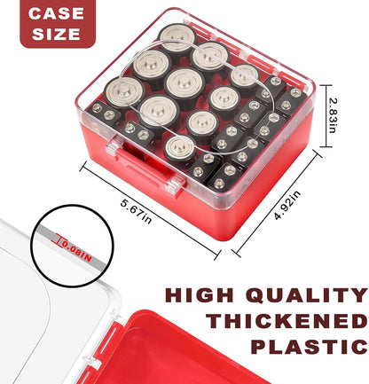FULLCASE Plastic Battery Organizer with Tester, Battery Storage Case for AA AAA C D 9V Batteries, Portable Battery Holder Box for Home, Travel & Emergency Kits(Case Only) Black
