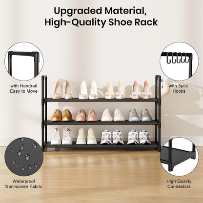 VILICK 5 Tier Shoe Rack with Hook and Side Pocket,Shoe Organizer Space Saver Storage for 20-25 Pair Shoe Storage Shelf Sturdy Free Standing Long Shoe Rack Organizer for Closet,Entryway,Small Spaces