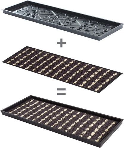 Anji Mountain Heavy Duty Waterproof Rubber Shoe Storage Mat Organizer/Boot Storage Tray Multi Use For Entryway with Coir, Tan and Khaki Insert , Fits 4 Pair (46.5" Wide)