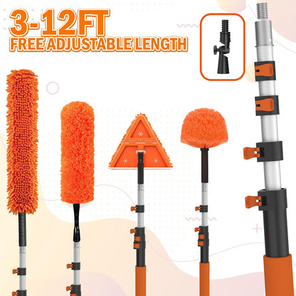 LAANPOLE 26FT Reach Dusters for Cleaning, Ceiling Fan Cleaner Duster with Extension Pole, Wall and Baseboard Cleaner Mop with Handle for Window Cobweb Fan Blade and High Ceiling