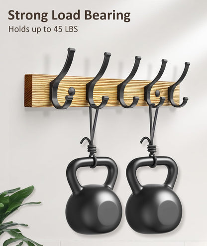 Optish Coat Rack Wall Mount, 16.5 Inches Wood Coat Hooks, Wall Hooks for Hanging, Hat Rack Bag Hanger Key Holder for Wall, Purse Hanger Towel Racks for Bathroom (1Pack, Brown)
