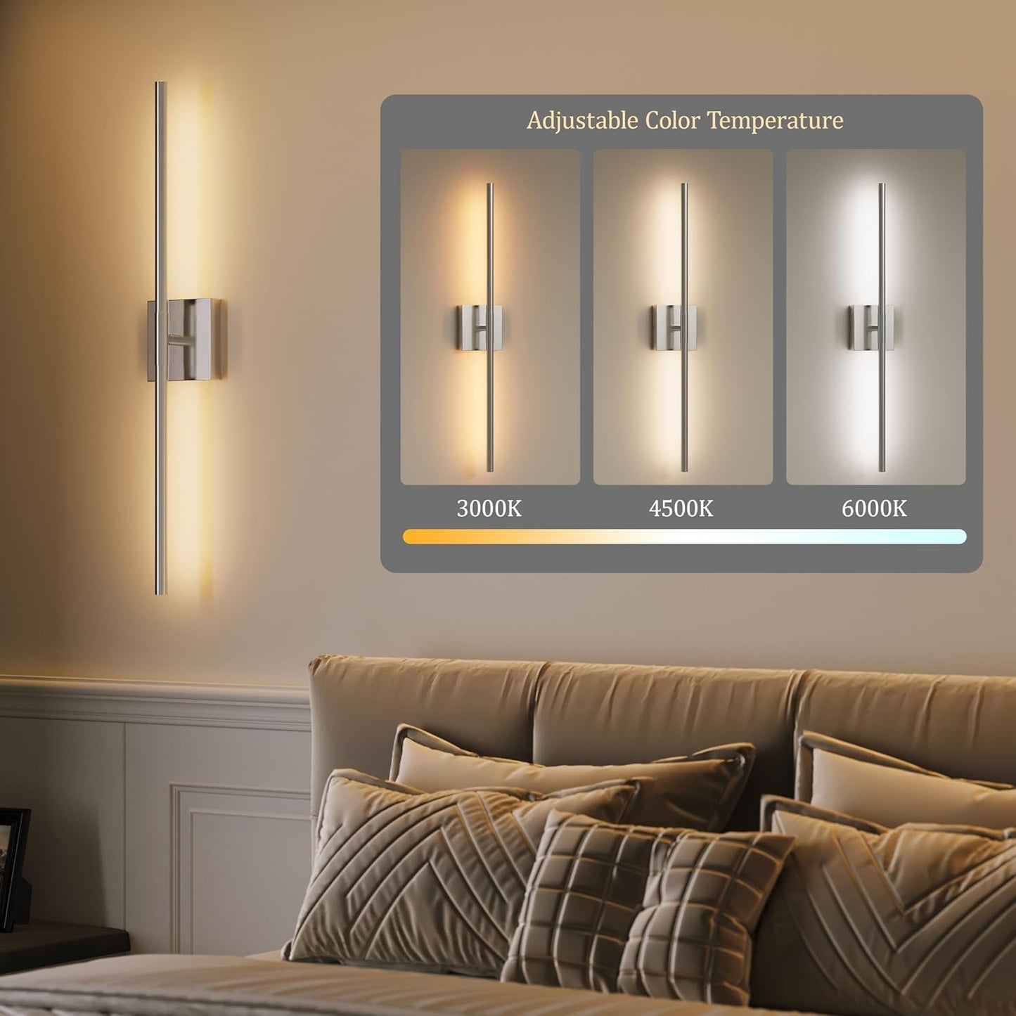 Morauroral Battery Operated Wall Sconces Set of 2, 10000mAh Rechargeable Sconces, 3000K-6000K Dimmable LED Wall Lamp with Remote, 24 Inch Black Gold Wireless Wall Lights for Bedroom, Living Room