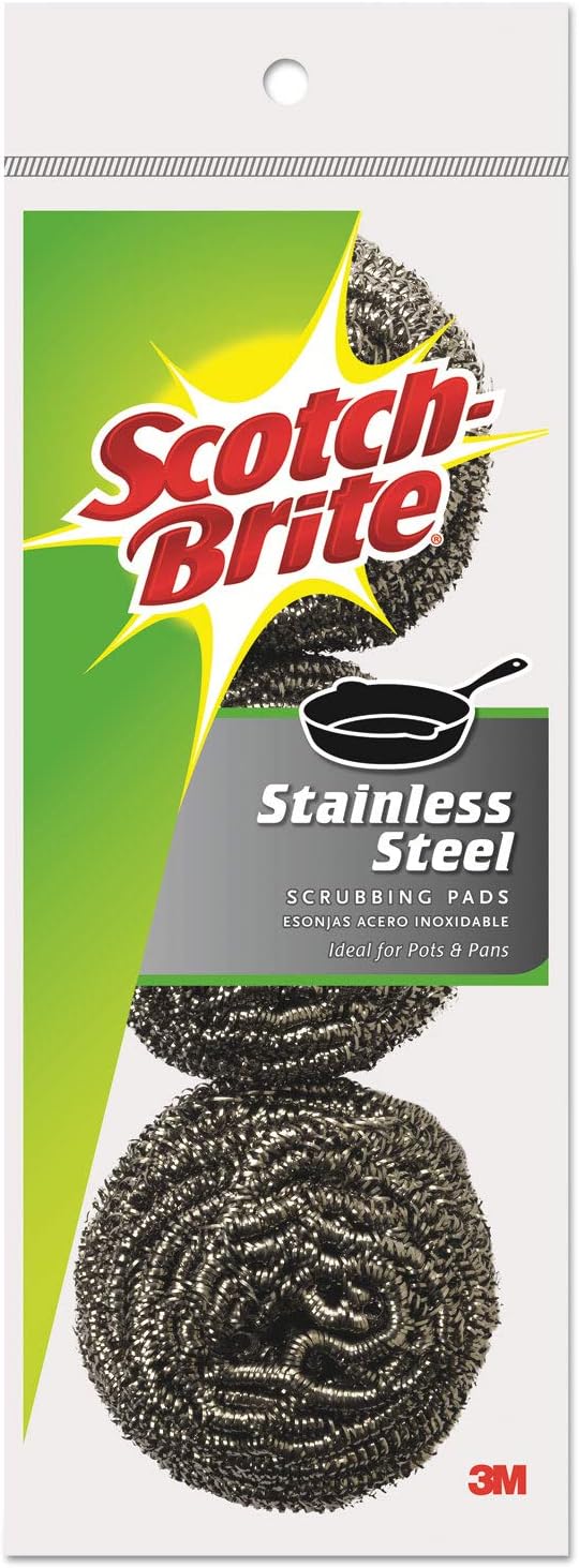 Scotch-Brite Stainless Steel Scrubbers, Scouring Pads for Cleaning Tough Baked-On Messes, Metal Scrubbers for Cleaning Dishes, 3 Scrub Pads