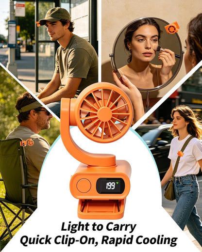 Mini Clip On Fan Portable, Mini Portable Fan with 6 Speeds LED Display, USB-C Rechargeable Small Clip Fan for Outdoor Clips Stroller, Bike, Umbrella Desk, Visor Hat, Sports (White)