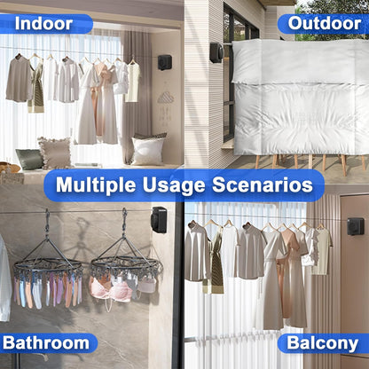 Retractable Clothesline Indoor & Outdoor, 16.2Ft Non-Sagging Stainless Steel Laundry Line with Wall Mounted Heavy Duty Design, Space-Saving Drying Rack for Bathroom, Balcony(1, White)