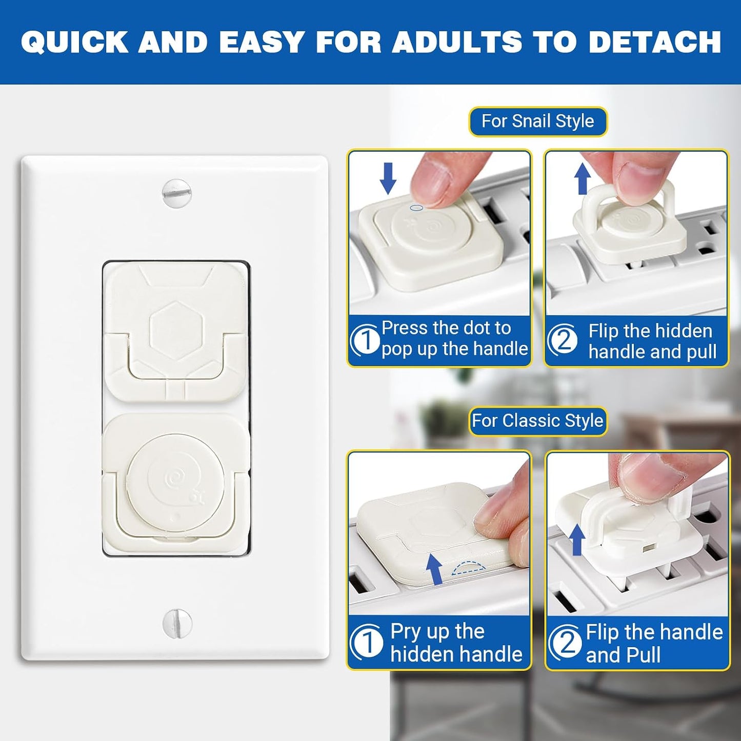 Outlet Covers Baby Proofing, 60 Pack Child Proof Plug Socket Covers Electric Plug Protectors Safety Caps with Hidden Pull Handle, for US 3-Prong, Classic