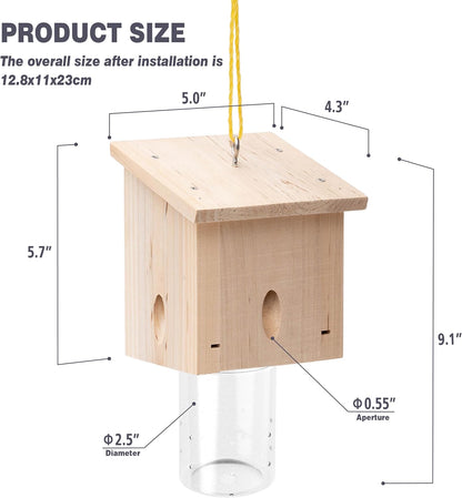 Carpenter Bee Trap for Outside - Pentroof Style Nature Hanging Wood Carpenter Bee Traps Outdoor - Best Bee Trap - Insect Traps with Removable Vault