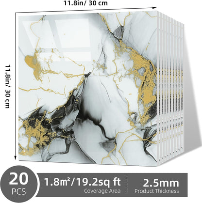 Peel and Stick Tile Shower Waterproof Marble Tiles Wall Panels, 11.8"x11.8" Self-Adhesive Backsplash Tile, 20 Pack