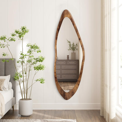 AAZZKANG Irregular Wall Mirror Full Length Black Wood Framed Large | 47"x20" Asymmetrical Full Body Mirrors for Bedroom Living Room Entryway