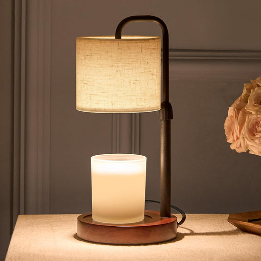 Candle Warmer Lamp with Timer, Dimmable Wax Warmer Candle Lamp for Jar Candle with 2 Bulbs, Christmas Birthday Gifts for Women Mom, Cozy Home Decor for Room, Bedroom, Kitchen-Pleated Fabric