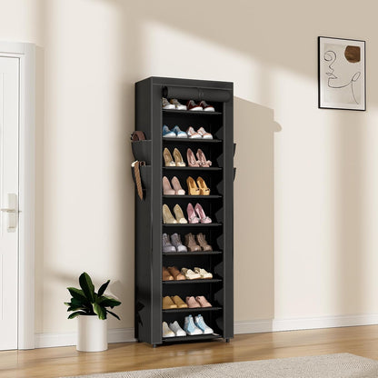 LANTEFUL Shoe Rack with Covers - 10 Tiers Tall Shoe Rack Organizer Large Capacity Shoe Shelf Storage 40 Pairs Space Saving Vertical Shoe Storage Organizer for Closet, Entryway, Dorm, Bedroom
