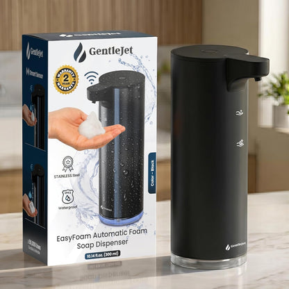 GentleJet EasyFoam Automatic Foaming Soap Dispenser Touchless Sensor, USB-C Rechargeable, 304 Stainless Steel, IPX5 Waterproof for Bathroom Kitchen Sink, 280 ml