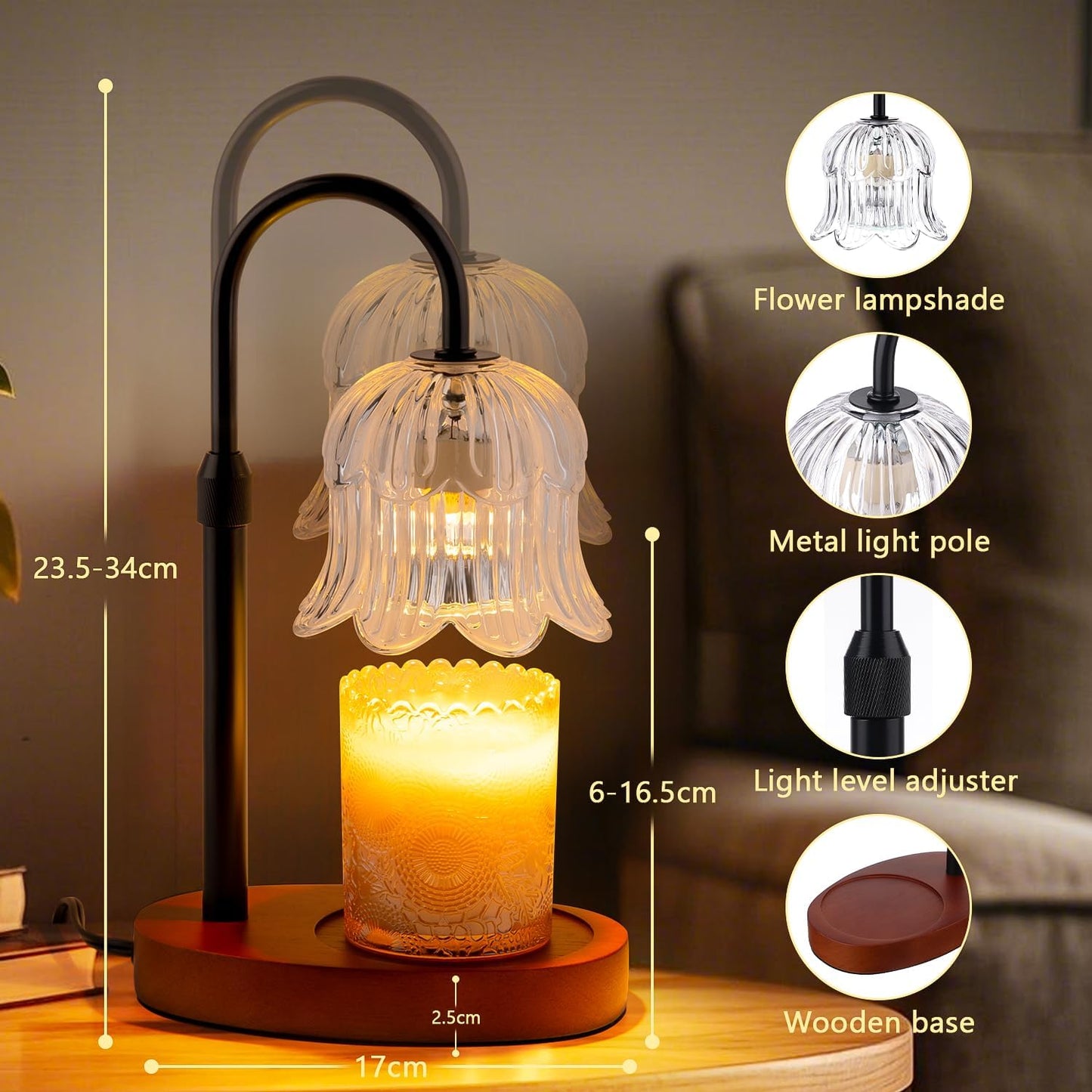 CRMILL Candle Warmer Lamp Electric Timer - Candles Warming Light Height Adjustable Dimmable Warmers Flower Lamps No Flame Heat Warm Melt Wax Jar Modern Home Decor Table Lights for Home Living Bedroom