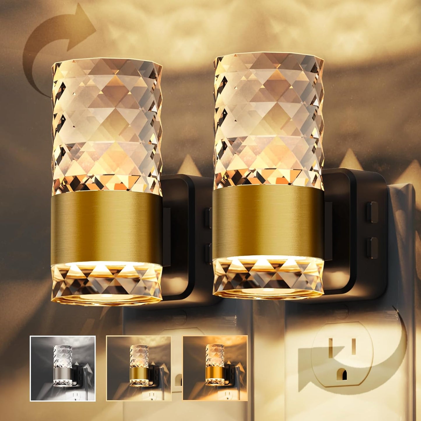 L LOHAS LED Night Light,Dimmable Night Lights Plug into Wall, 2 Pack Acrylic Nightlight with 0-100 LM Adjustable Brightness, 3000K Plug in Night Light with Dusk to Dawn Sensor, for Bathroom Hallway