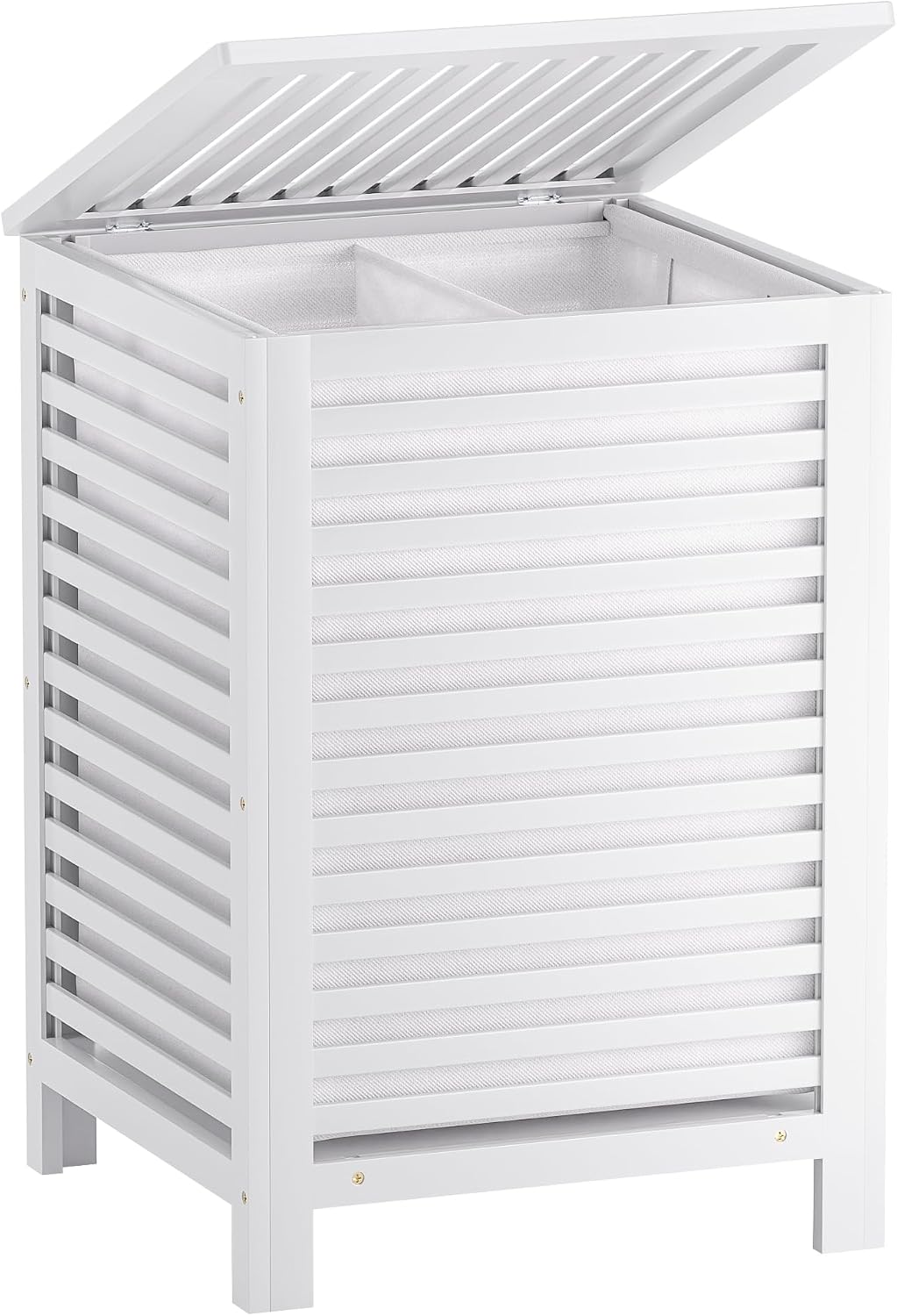 SMIBUY Double Laundry Hamper with Lid, 120L Bamboo Laundry Basket with Removable Liner Bag, 2-Section Clothes Divider Laundry Sorter for Laundry Room, Bathroom, Bedroom (Walnut)