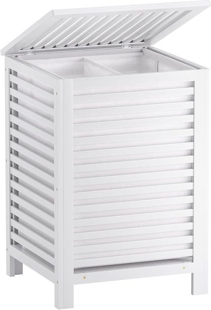 SMIBUY Double Laundry Hamper with Lid, 120L Bamboo Laundry Basket with Removable Liner Bag, 2-Section Clothes Divider Laundry Sorter for Laundry Room, Bathroom, Bedroom (Walnut)