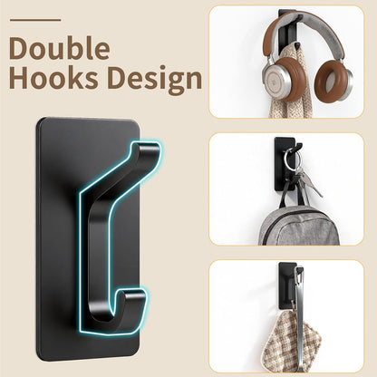 STWWO Adhesive Wall Coat Hooks, Black Heavy Duty Hooks for Hanging, Towel Hooks for Walls No Damage, 4 Pack