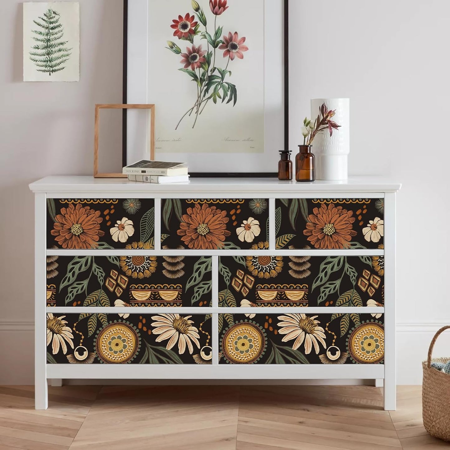 Simon&Siff Boho Peel and Stick Wallpaper, 17.3" x 80" Sun Floral Retro Contact Paper Removable Self Adhesive Wall Paper for Cabinets Furniture Bedroom Nursery Bathroom Renter Friendly DIY Decor