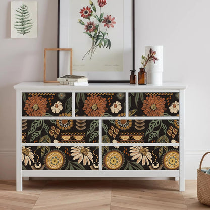 Simon&Siff Boho Peel and Stick Wallpaper, 17.3" x 80" Sun Floral Retro Contact Paper Removable Self Adhesive Wall Paper for Cabinets Furniture Bedroom Nursery Bathroom Renter Friendly DIY Decor