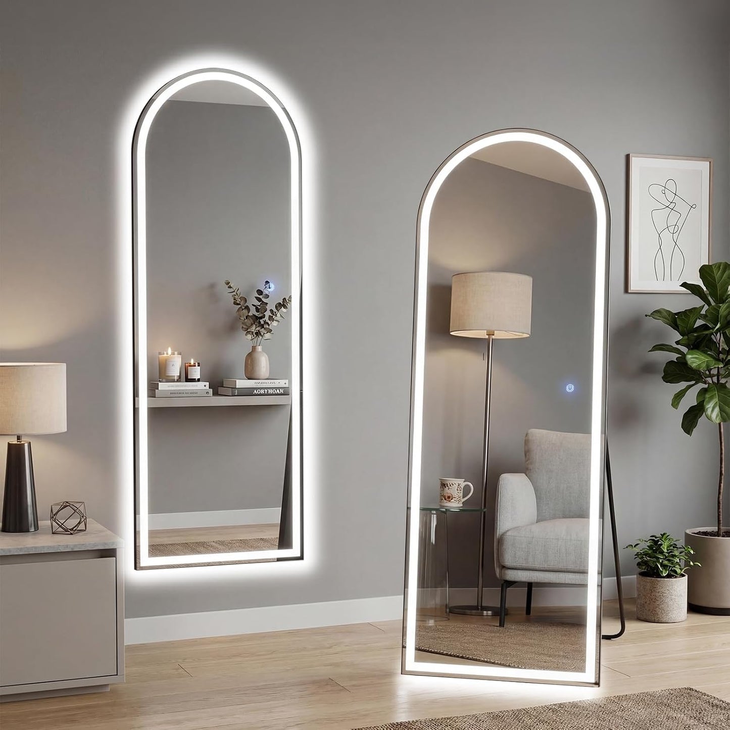 Arched Mirror Full Length, Upgraded 16"x59" Body Wall Mirrors with Shatter-Proof Glass, Floor Standing, Hanging or Leaning, Tall Arch Mirror with Stand Aluminum Alloy Frame for Bedroom Cloakroom
