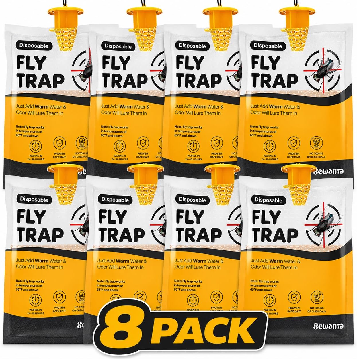 Outdoor Fly Trap Bags [Set of 4] Disposable Fly Traps Outdoor - Hanging Fly Traps with dissolvable Non-Toxic Bait - Bug Catcher Killer for All Flies for Outside Bug Control Patio, Barn and Ranch Etc