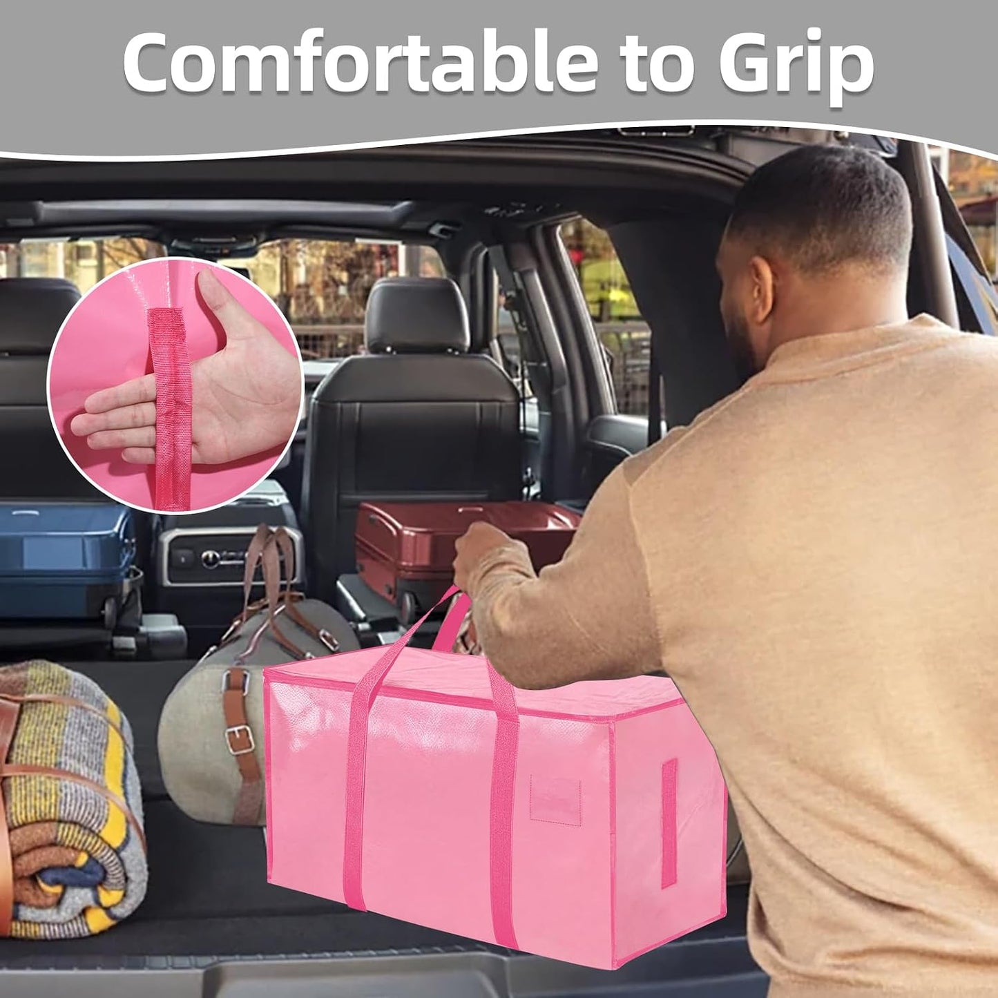 8 Pack-Extra Large Heavy Duty Moving Bags - Waterproof Storage Totes with Handles & Zippers, Foldable for College Dorm, Storage (Clear)